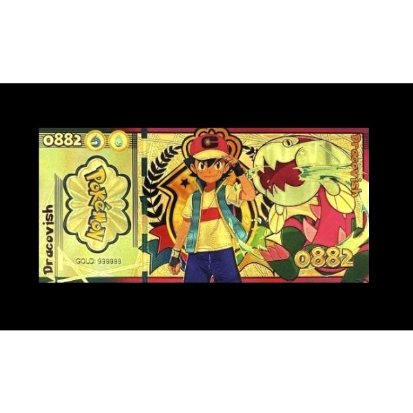 Pure 24k .999 Gold Foil POKEMON "DRACOVISH" Note - Mint - NEW SERIES - Processed in Pure GOLD