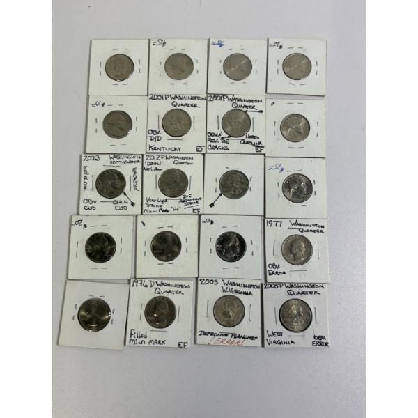 Assorted Quarters in Labeled Cards - Various Years - FV $5.00