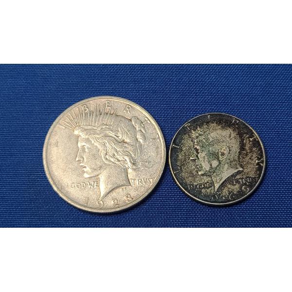 1923-D 90% Silver Peace Dollar & 1969 40% Silver Kennedy Half Dollar 