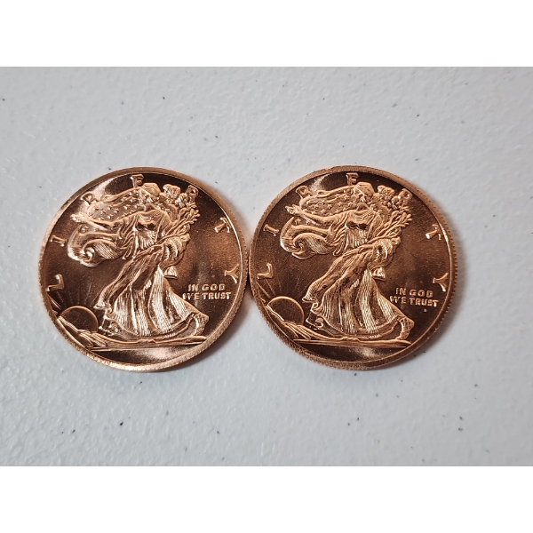 Lot of 2 - American Eagle Design 1 Ounce .999 Fine Copper Rounds
