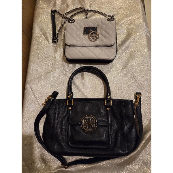 Nice Black Leather Tory Burch Bag And Small Cream Colored Guess Brand Bag