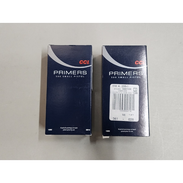 3 Full Boxes of CCI 500 Small Pistol Primers - 3000 Count Total