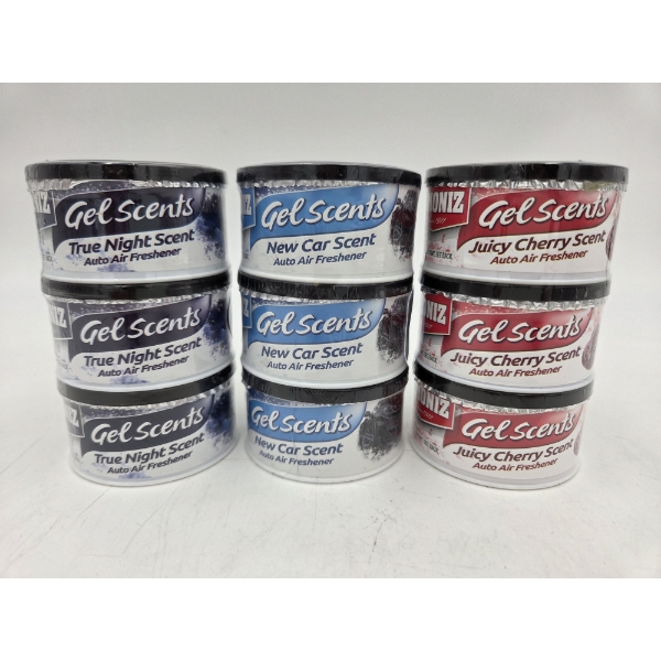 Three Brand New 3 Packs Of Auto Airfresheners In Cherry, True Night, And New Car Scents