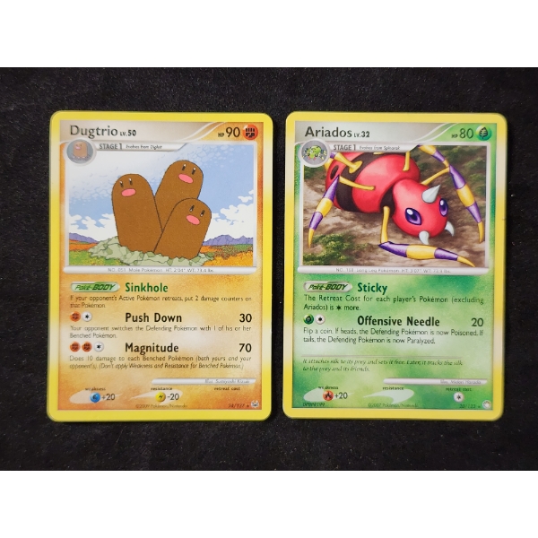 Two Vintage Non-Holo RARE Pokemon Trading Cards ~ Ariados 20/123 & Dugtrio 24/127