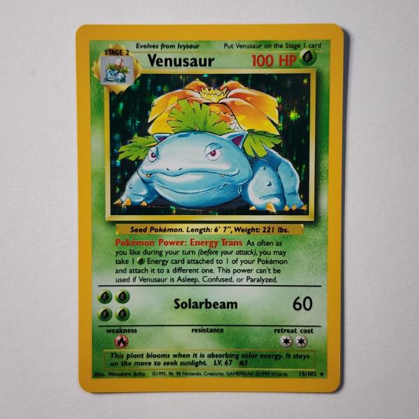 Venusaur 15/102 Holo Rare Base Set Vintage Pokemon Trading Card in Near Mint or Mint Condition!