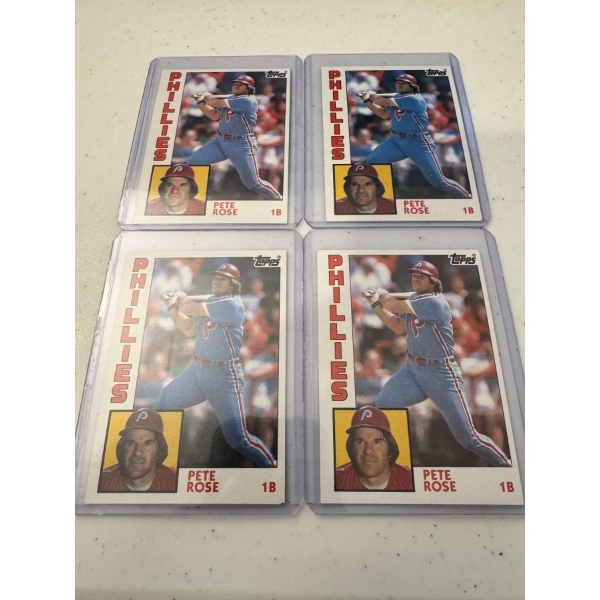 4 - Exceptional 1984 Topps Pete Rose Baseball Cards In Protective Holders - Investment Grade Cards