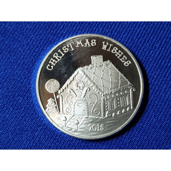 2015 Christmas Wishes Gingerbread House Silver Round - 1 Troy oz .999 Fine Silver 