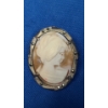 Image 1 : Vintage Shell Carved Cameo Brooch Set In 800 Silver