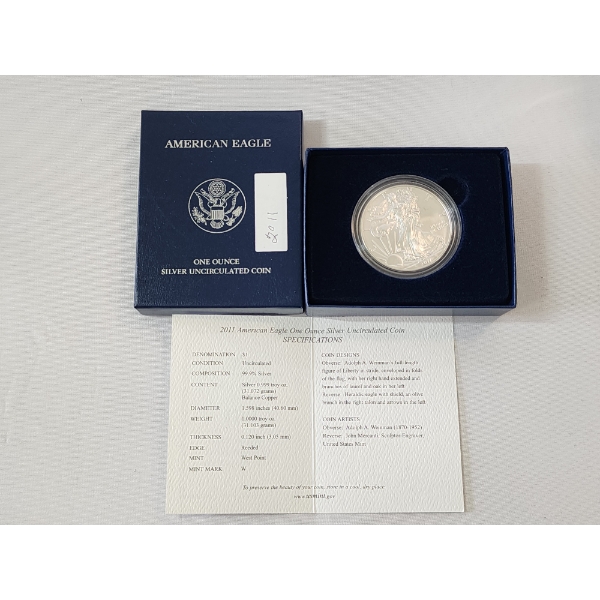 2011-W American Silver Eagle Uncirculated $1 Coin 1 oz .999 Fine Silver w/ OGP Box & COA