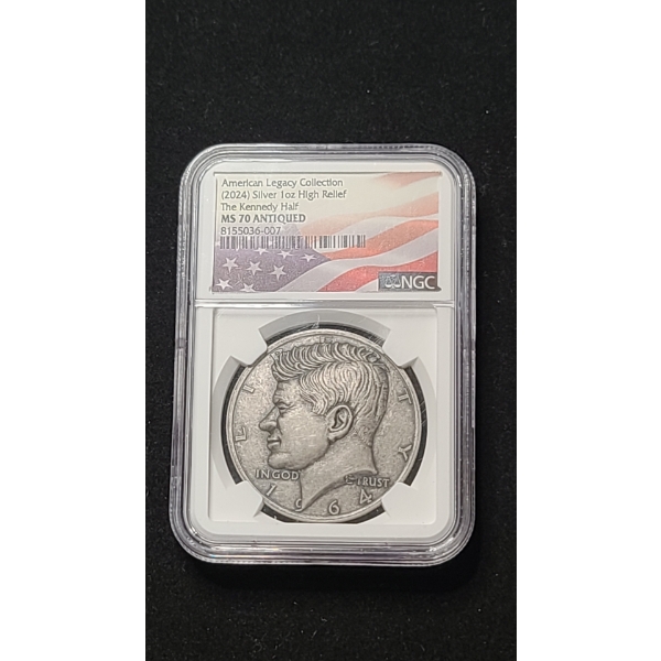 NGC American Legacy Collection 2024 Silver 1 oz High Relief Kennedy Half MS 70 Antiqued Coin