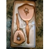 Image 3 : Fantastic Vintage Hand Mirror Set In Original Box, Sheer Black Scarf, And New Velvet Travel Jewelry 