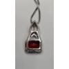 Image 4 : Sterling Silver Pendant With Cushion-Cut Red Garnet & Diamond On Sterling 18" Necklace -Weight: 3.7g