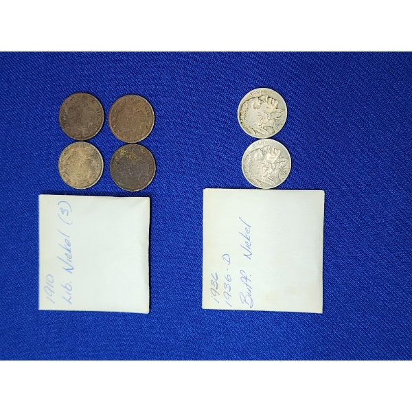 x4 1910 Liberty Nickels, 1936 and 1936-D Buffalo Nickels
