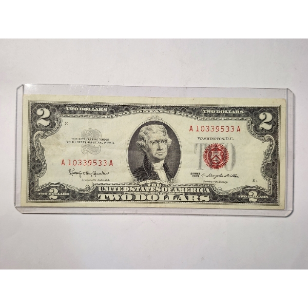VERY NICE 1963 United States Federal Reserve Red Seal $2 Note ~ In Holder!