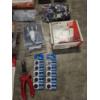 Image 4 : Storage Tote With Mostly New Items Including, Mini Air Nailer, DeWalt Glasses, Batteries, Fasteners 