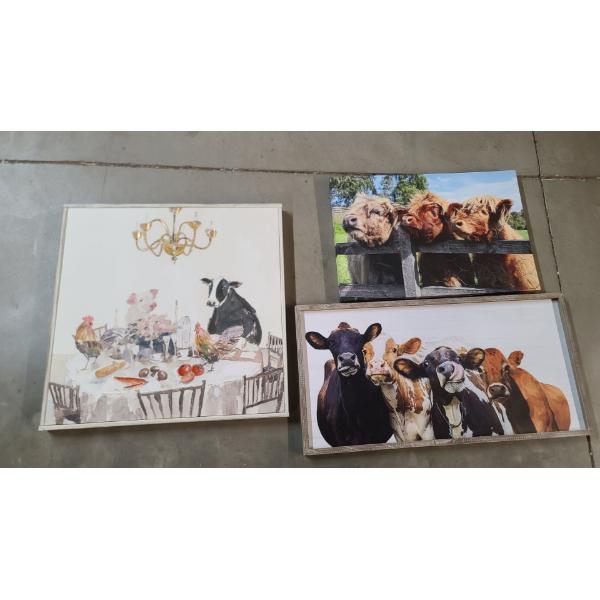 (3) Assorted Size Farm Cow Hanging Wall Signs - Sizes In Description