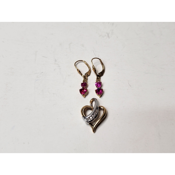 10K Gold Heart-Shaped Jewelry - Pendant and Earrings Total Weight 4.0g