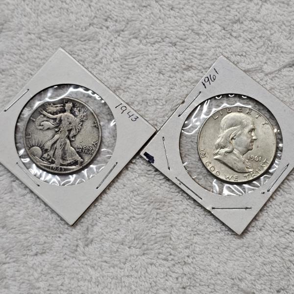 2 Vintage United States 90% Silver Half-Dollar Coins ft. 1 Franklin and 1 Walking Liberty FV: $1.00