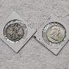Image 1 : 2 Vintage United States 90% Silver Half-Dollar Coins ft. 1 Franklin and 1 Walking Liberty FV: $1.00