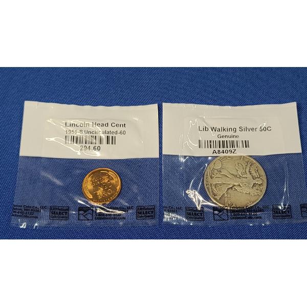 Littleton Coin Co 1934 Silver Liberty Walking Half Dollar & 1955-S Wheat Penny - Face Value: $0.51