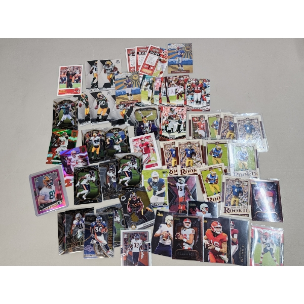 Large Lot of Over 50 Assorted Football Trading Cards Including Rookie Wave, Playoff, Mosaic, & More!