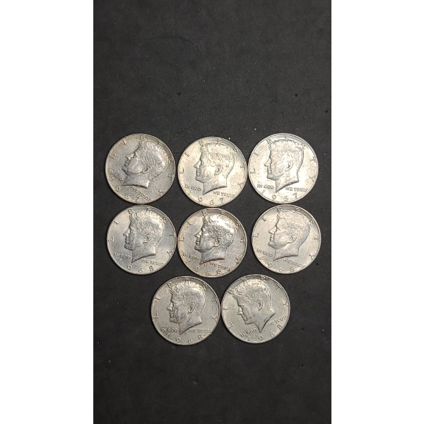  (8) 1967/1968 40% Silver Kennedy Half Dollars - Face Value: $4.00
