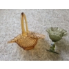 Image 1 : PICKUP IN CANTON - Excellent Condition MCM Amber Glass Decorative Basket And Avocado Green Ruffle 