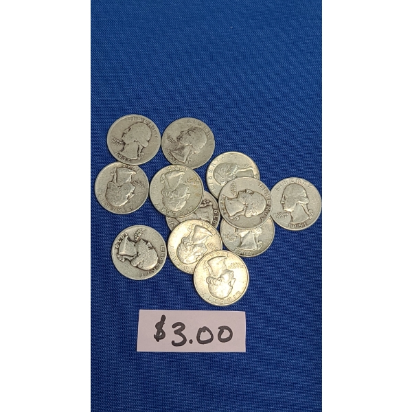 Assorted Years/Mint Marks 90% Silver Washington Quarters - Face Value: $3.00