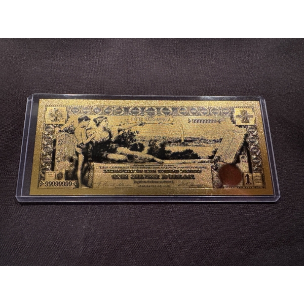 Exceptional $1.00 Educational Note - Gold Back .999 - 24K Bill In Protective Holder - Mint Condition