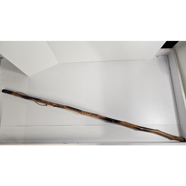 Handcrafted Wood Burned Joshua 24:15 Walking Hiking Stick With Textured Cross And Wrist Strap, 58"
