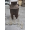 Image 1 : Vintage Metal Milk Can And Collectable Half Pint, Pint, & Quart Glass Milk Bottles 
