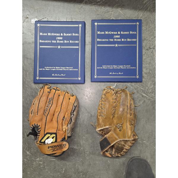 Two Mark McGuire & Sammy Sosa Collector Card Sets And Two Nice Ball Gloves