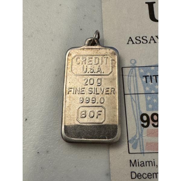Rare Vintage Credit U.S.A. Mint 20 Gram Fine .999 Pure Silver Bar - Mint Condition