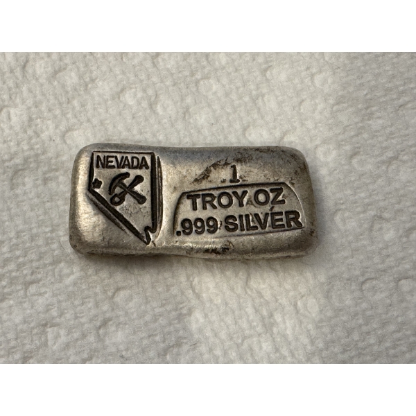 Extremely Rare Vintage Nevada Hand Poured .999 Fine Silver One Ounce Bar - Mint Condition	