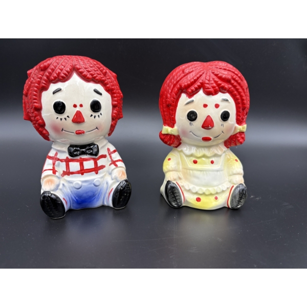 Raggedy Ann & Andy Ceramic Figurine Planters - ~ 6 inches tall 