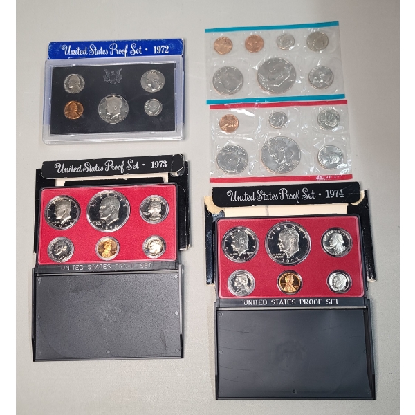 1974 United States Uncirculated Coin Set & United States 1972, 1973, 1974 Proof Coin Sets 