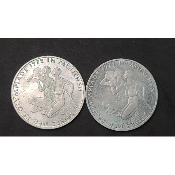 1972-F & 1972-G German 10 Deutsche Mark 0.6250 Silver Munich Summer Olympics Coins