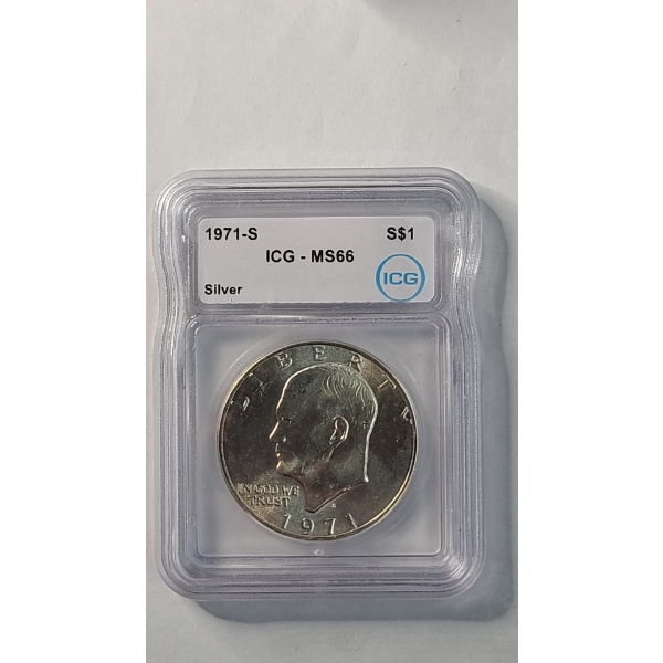 ICG 1971-S MS66 Eisenhower 40% Silver Dollar