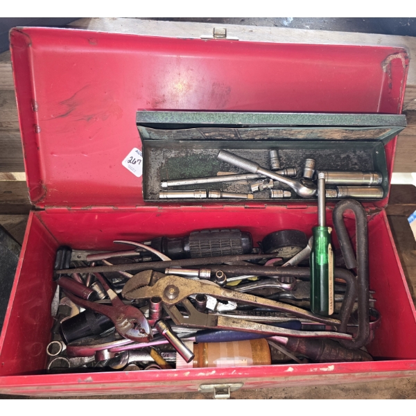 Assorted Hand Tools in Metal Tool Box