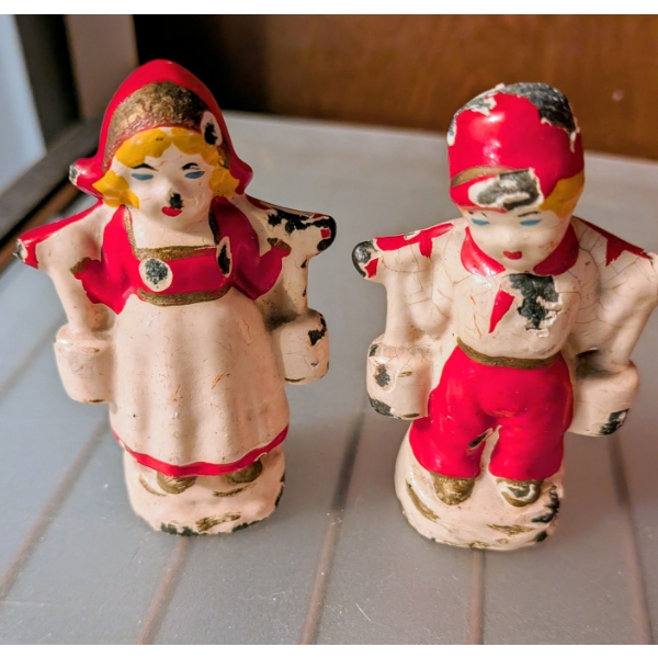 Three Gorgeous B&W Photos And Jack & Jill Cast Iron Figures