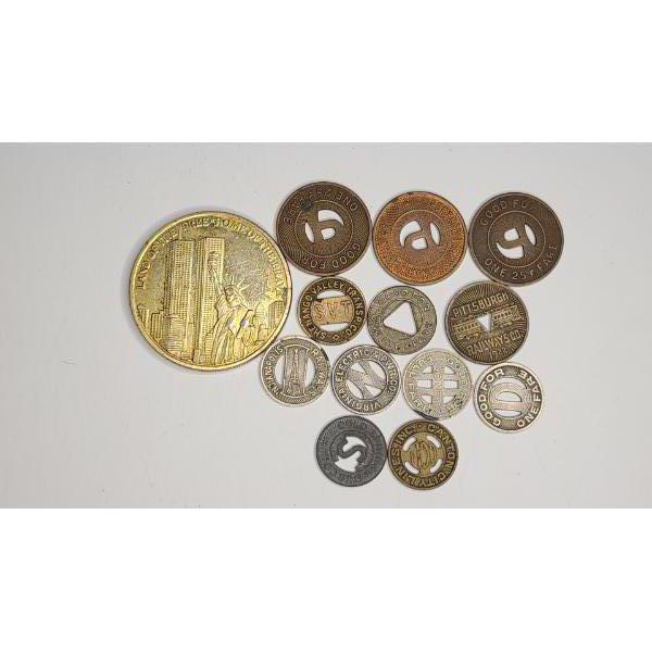 Assorted Transportation Tokens & 2001 "America Unites" Commemorative Souvenir Coin 