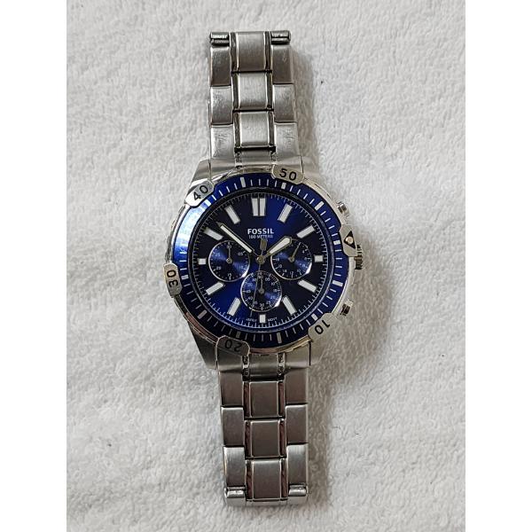 Men's Fossil Garrett Chronograph Stainless Steel Watch ~ Nice Blue Color