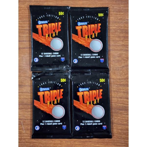 Four Sealed 1993 Donruss Triple Play Baseball Trading Cards - 12 Cards Per Pack