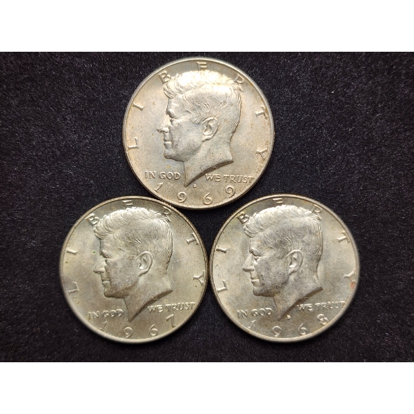 Three 40% Silver Kennedy Half Dollars - $1.50 Face Value