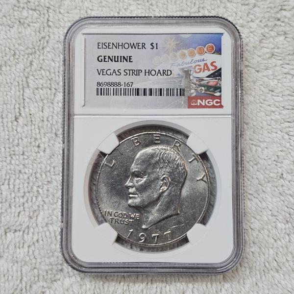 NGC Genuine 1977 Eisenhower One Dollar $1 Vegas Strip Hoard Slabbed Coin