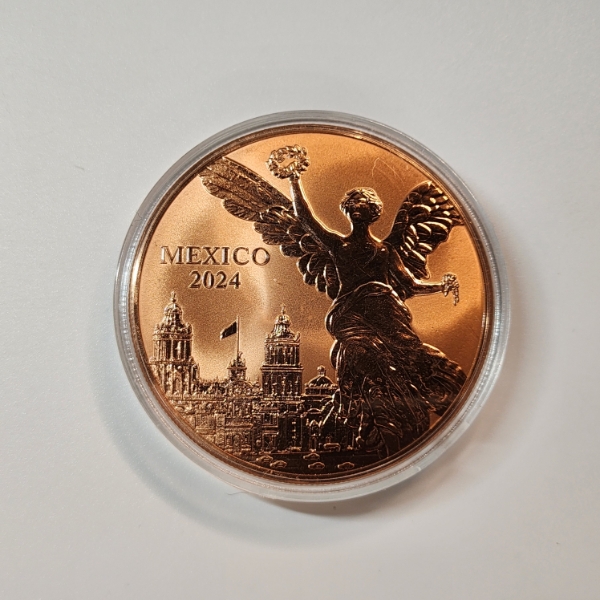 2024 Mexico Libertad 5 AVDP Ounce .999 Fine Copper Round - in Capsule 