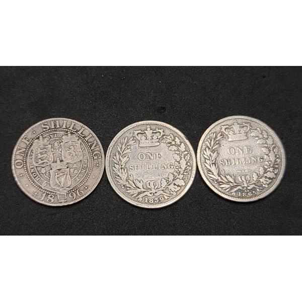 1839, 1865, 1896 Great Britain 1 Schilling 0.925 Silver Coins - Approx ASW: 0.1682