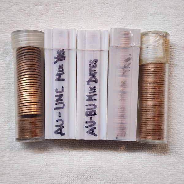 5 Assorted Tubes of United States Pennies In AU TO UNC Condition ~ Wide Range of Mixed Dates!