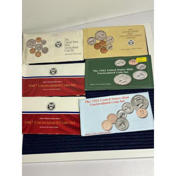 U.S. Mint Uncirculated Coin Sets - MISSING SOME! 1994 - 1993 - 1990 - 1992 - 1987(2) - 6 total envel