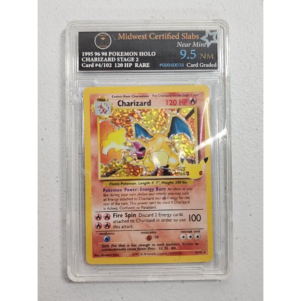 RARE - Graded NEAR MINT 9.5 1995 96 98 Pokemon Holo CHARIZARD Stage 2 #4/102 120 HP RARE 
